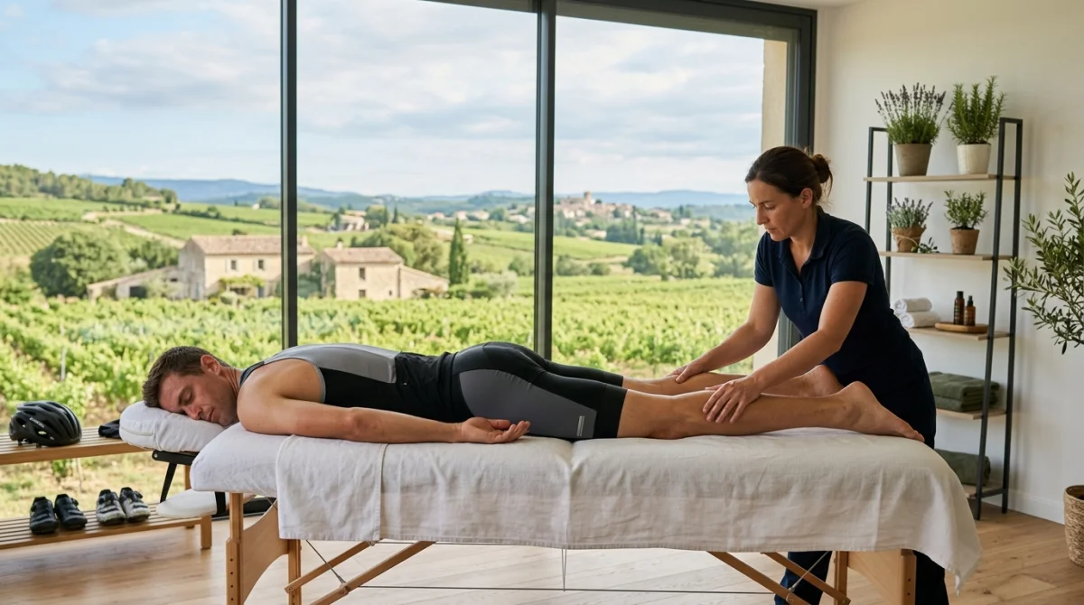Soin musculaire et récupération à Bédoin après le Ventoux